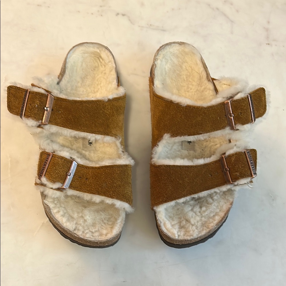 Birkenstock Tan Shearling Sandals
